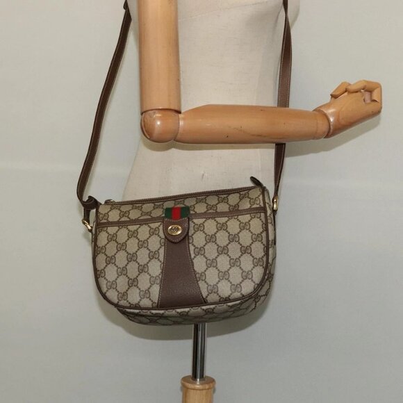 GUCCI GG Supreme Web Sherry Line Bag PVC Brown Gold - Picture 1 of 16